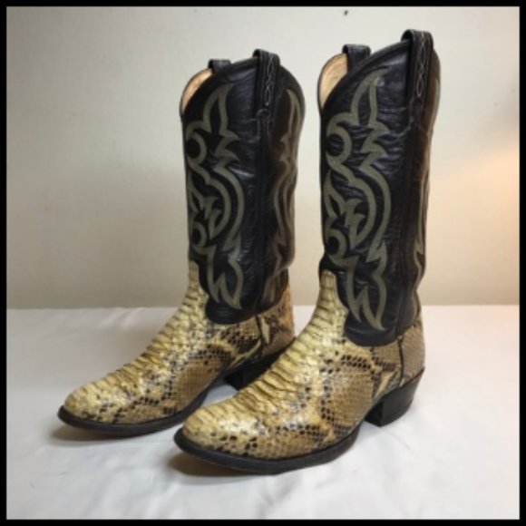 Tony Lama Vintage Natural Python Western Stitching Boots Style #8114 Size 7.5 D - Picture 3 of 16